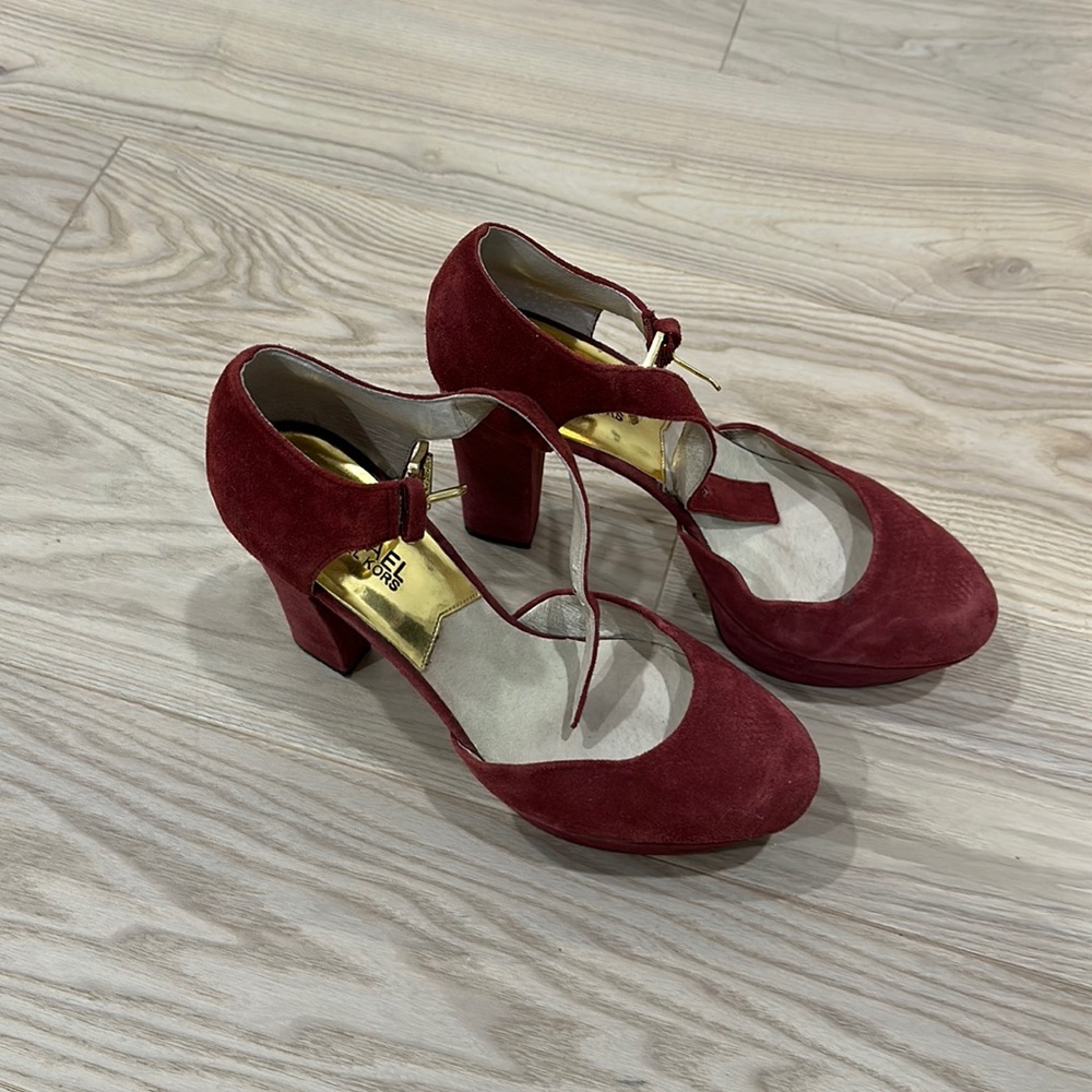 Michael Kors maroon suede platform block heels